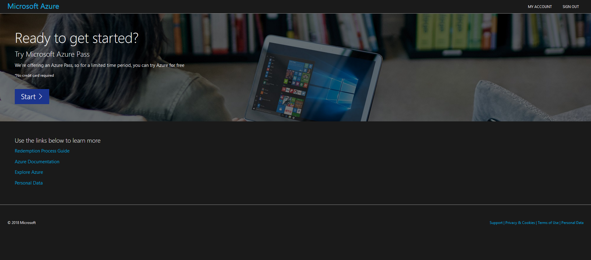 ekran startowy Microsoft Azure